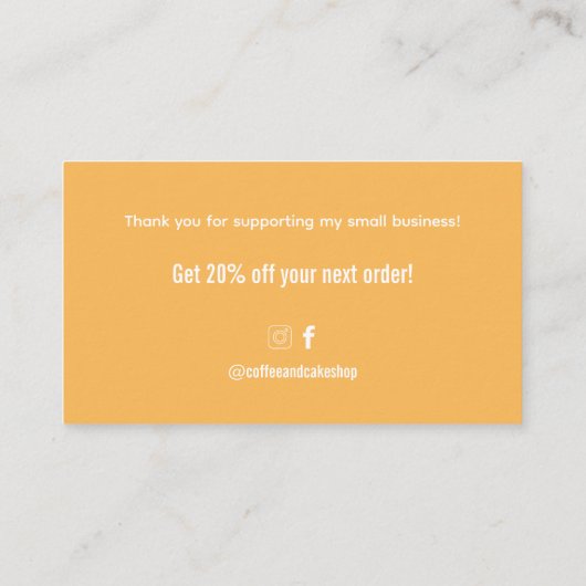 Koffie en taart winkel dank u kaart visitekaartje (Achterkant)