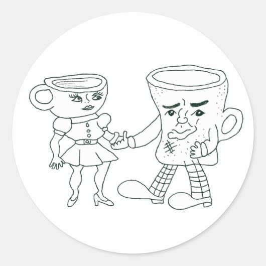 Koffie en thee-sticker ronde sticker (Voorkant)