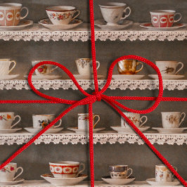 Koffie- en theebekers op een schotel-fotopatroon cadeaupapier