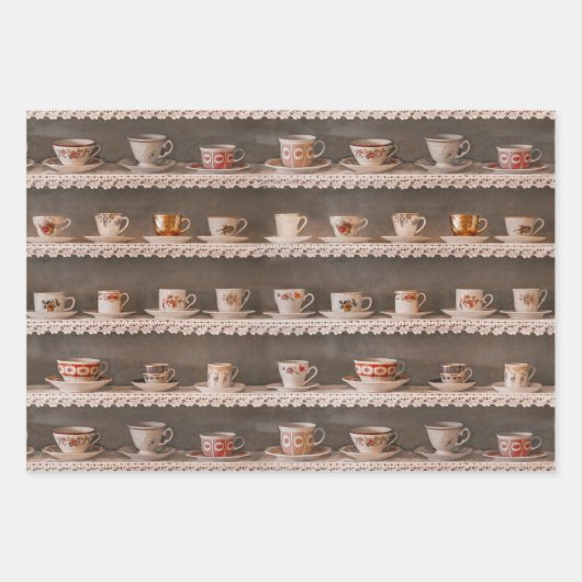 Koffie- en theebekers op een schotel-fotopatroon inpakpapier vel (Voorkant)