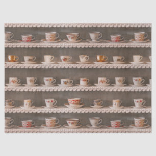 Koffie- en theebekers op een schotel-fotopatroon tissuepapier