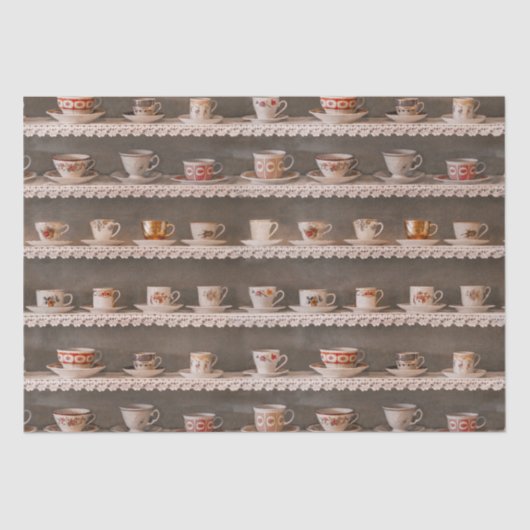 Koffie- en theebekers op een schotel-fotopatroon tissuepapier (Voorkant)