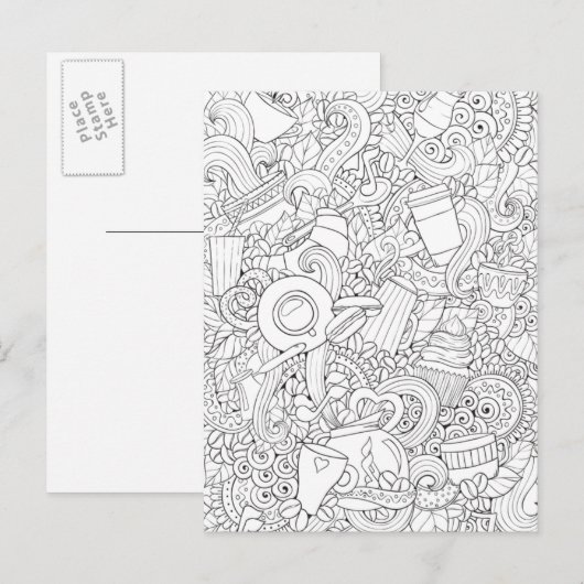 Koffie en theeblaadje briefkaart (Voorkant / Achterkant)