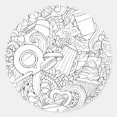 Koffie en theeblaadje ronde sticker (Voorkant)