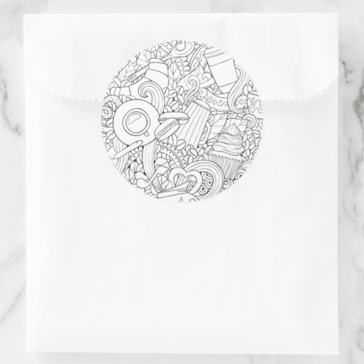 Koffie en theeblaadje ronde sticker (Tas)