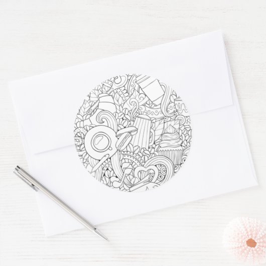 Koffie en theeblaadje ronde sticker (Envelop)