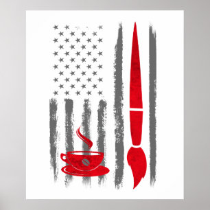 Koffie en verf  - Vintage USA Amerikaanse vlag voo Poster