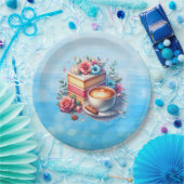 Koffie en verjaardagstaart gepersonaliseerd papieren bordje (Feest)