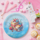 Koffie en verjaardagstaart gepersonaliseerd papieren bordje (Feest)