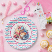 Koffie en verjaardagstaart gepersonaliseerd papieren bordje (Feest)