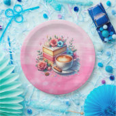 Koffie en verjaardagstaart gepersonaliseerd papieren bordje (Feest)