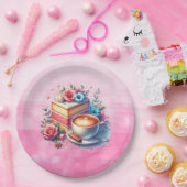 Koffie en verjaardagstaart gepersonaliseerd papieren bordje (Feest)