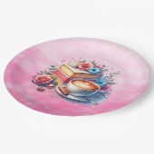 Koffie en verjaardagstaart gepersonaliseerd papieren bordje (Gekanteld)