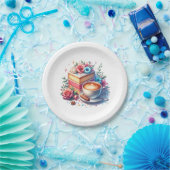 Koffie en verjaardagstaart gepersonaliseerd papieren bordje (Feest)