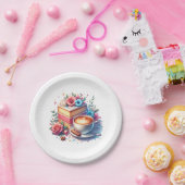 Koffie en verjaardagstaart gepersonaliseerd papieren bordje (Feest)