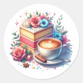 Koffie en verjaardagstaart ronde sticker (Voorkant)