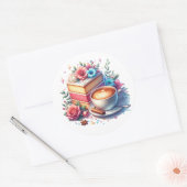Koffie en verjaardagstaart ronde sticker (Envelop)