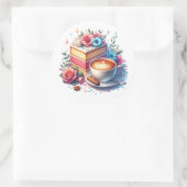 Koffie en verjaardagstaart ronde sticker (Tas)
