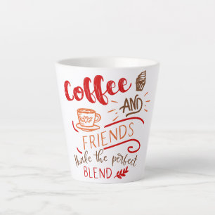 Koffie en vrienden citaat decoratieve typografie latte mok