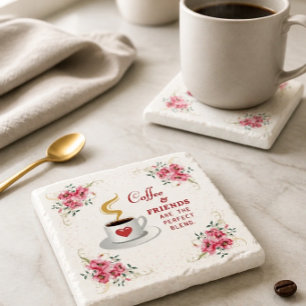 Koffie en vrienden de perfecte mix stenen onderzetter
