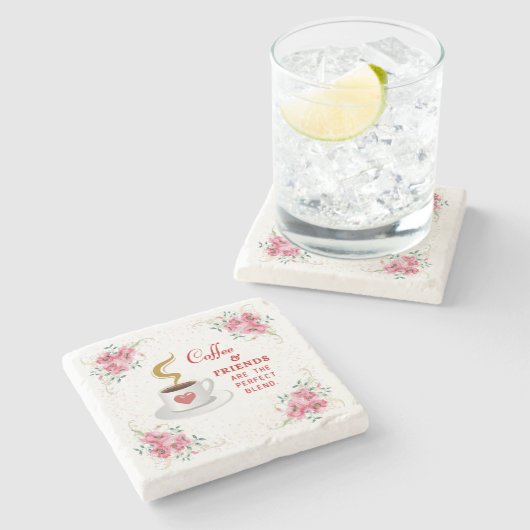 Koffie en vrienden het perfecte mengsel stenen onderzetter (Zijkant)