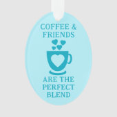 Koffie en vrienden houden van azuurblauwe harten ornament (voorkant)