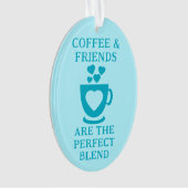 Koffie en vrienden houden van azuurblauwe harten ornament (voorkant)