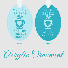Koffie en vrienden houden van azuurblauwe harten ornament