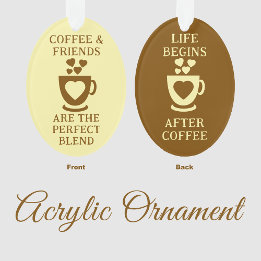 Koffie en vrienden houden van bruine harten ornament