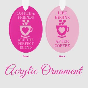 Koffie en vrienden houden van roze harten ornament