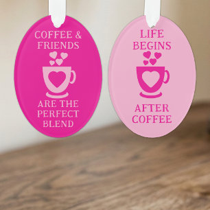 Koffie en vrienden liefde harten roze ornament