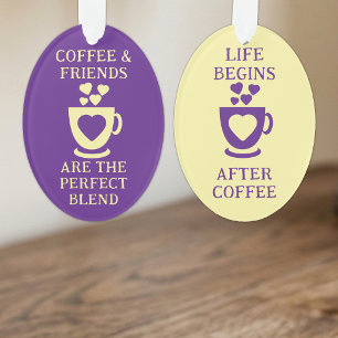 Koffie en vrienden liefdes harten paars ornament