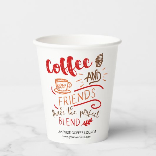 Koffie en vrienden maken het perfecte mengsel papieren bekers (Voorkant)