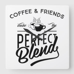 Koffie en vrienden maken het perfecte mengsel vierkante klok