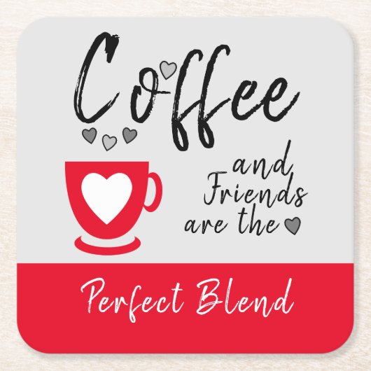 Koffie en vrienden perfect overvloeien rood kartonnen onderzetters (Voorkant)