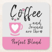 Koffie en vrienden perfecte blend roze kartonnen onderzetters (Voorkant)