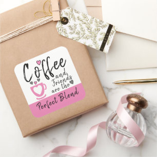 Koffie en vrienden perfecte blend roze vierkante sticker