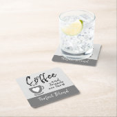 Koffie en vrienden perfecte combinatie grijs kartonnen onderzetters (Insitu)