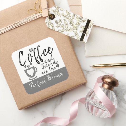 Koffie en vrienden perfecte combinatie grijs vierkante sticker (Geschenken)