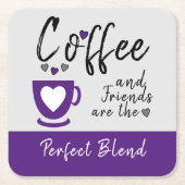 Koffie en vrienden perfecte combinatie van paars kartonnen onderzetters (Voorkant)