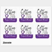 Koffie en vrienden perfecte combinatie van paars vierkante sticker (Vel)