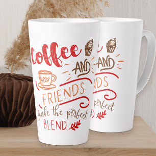 Koffie en vrienden perfecte mix quote typografie latte mok