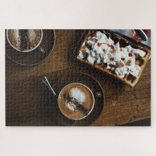 Koffie en waffle ontbijt in bed legpuzzel
