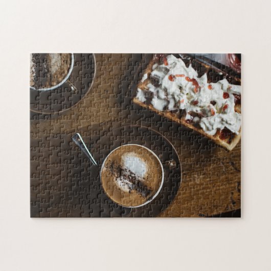 Koffie en waffle ontbijt in bed legpuzzel (Horizontaal)