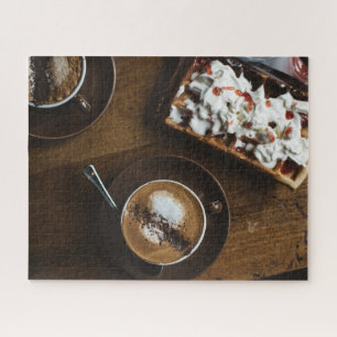 Koffie en waffle ontbijt in bed legpuzzel