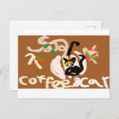 Koffie en zwarte kat briefkaart (Voorkant / Achterkant)