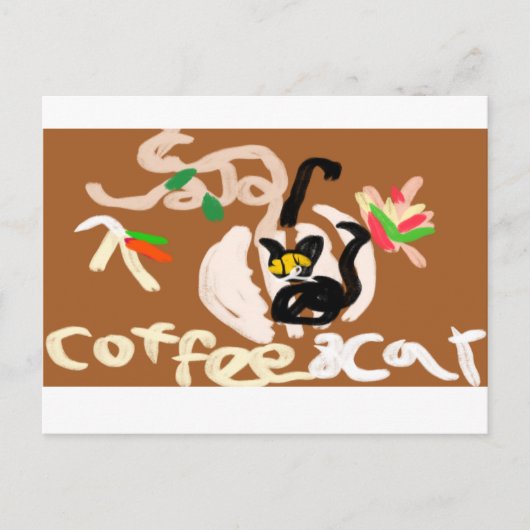 Koffie en zwarte kat briefkaart (Voorkant)