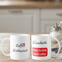 Koffie enthousiast eigen naam wit en rood