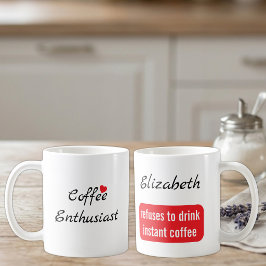 Koffie enthousiast eigen naam wit en rood koffiemok