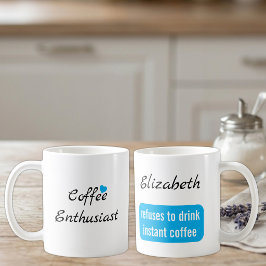 Koffie enthousiasteling aangepaste naam wit en bla koffiemok